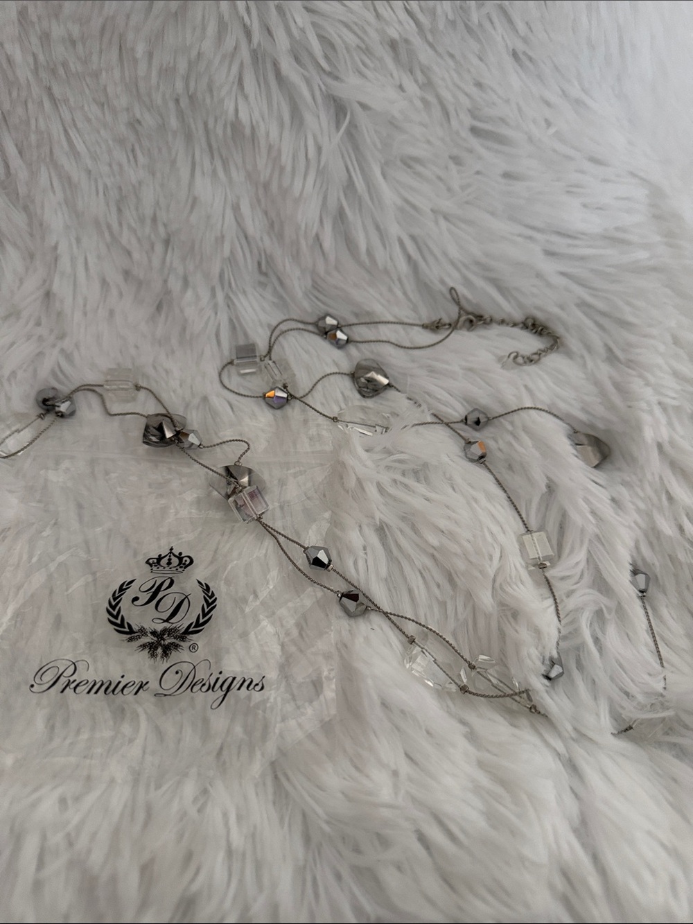Premier Designs Silver and Clear Multi-Strand Crystal Necklace